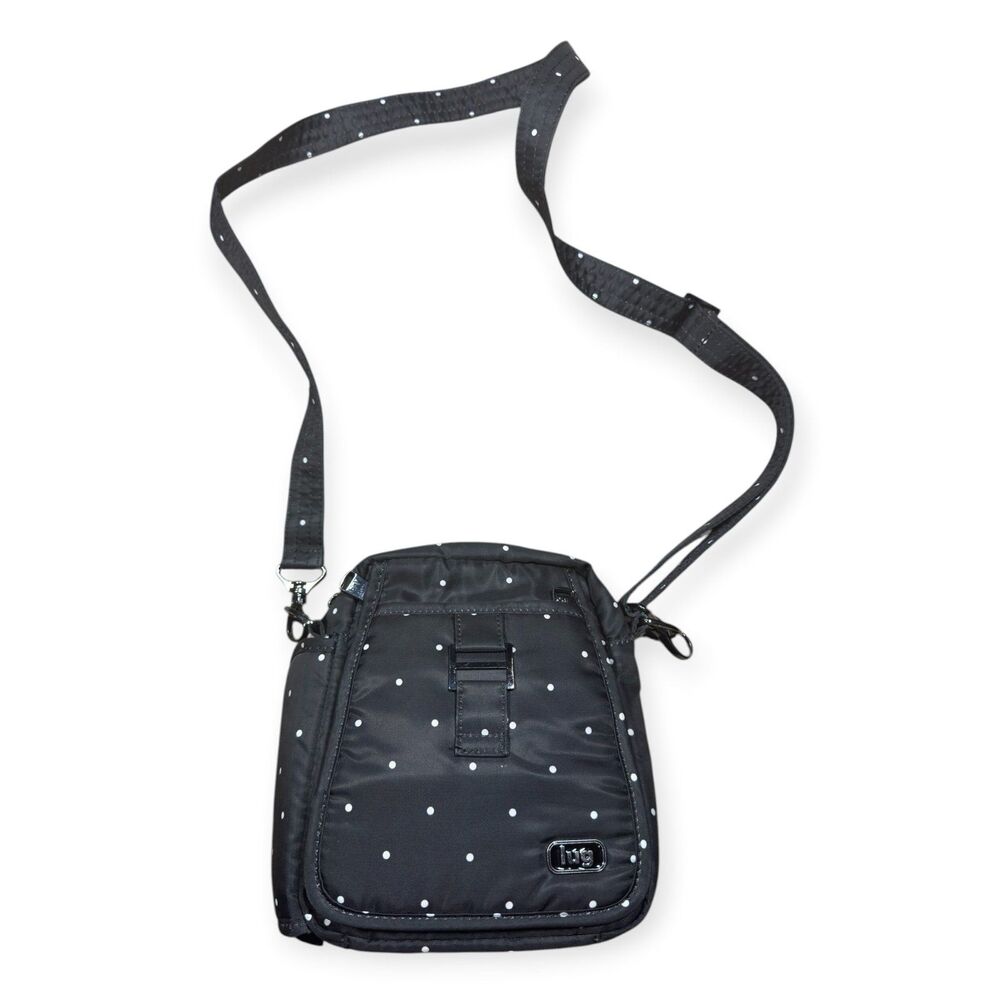 LUG Can Can Black Polka Dot Convertible Crossbody Belt Bag Shoulder Bag Purse